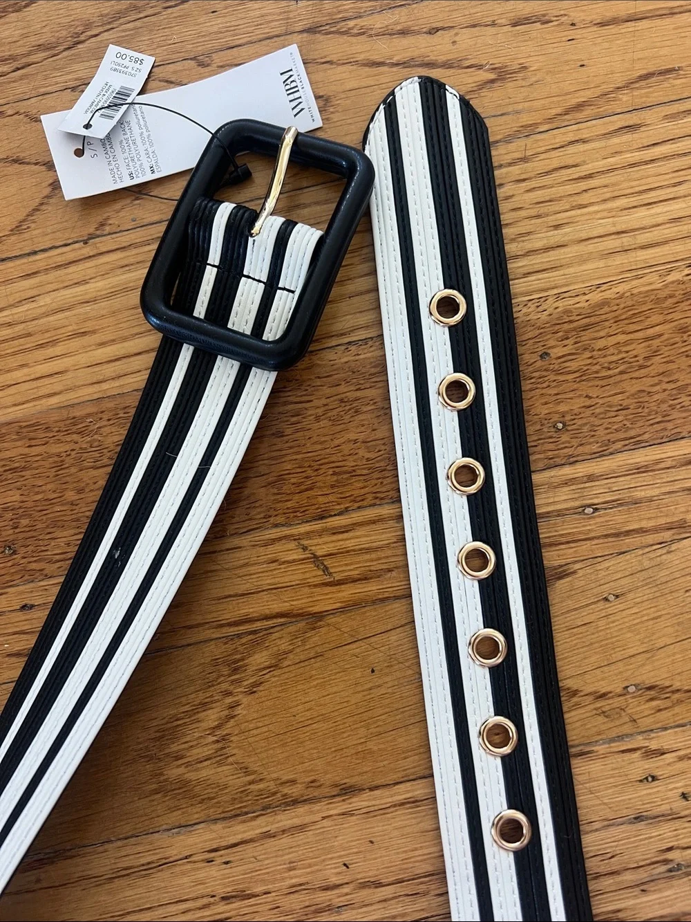 NWT White House Black Market Striped Black & White Belt